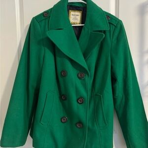 Old Navy Pea Coat Women L Kelly Green Double Breasted Wool Blend Preppy Academia